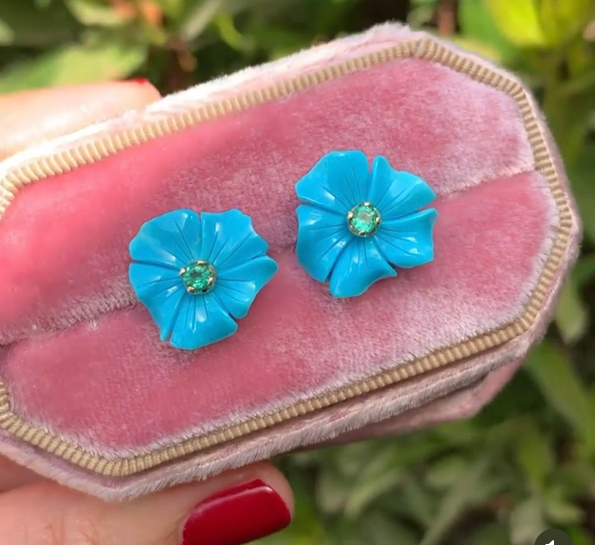 Turquoise flower and emerald earrings