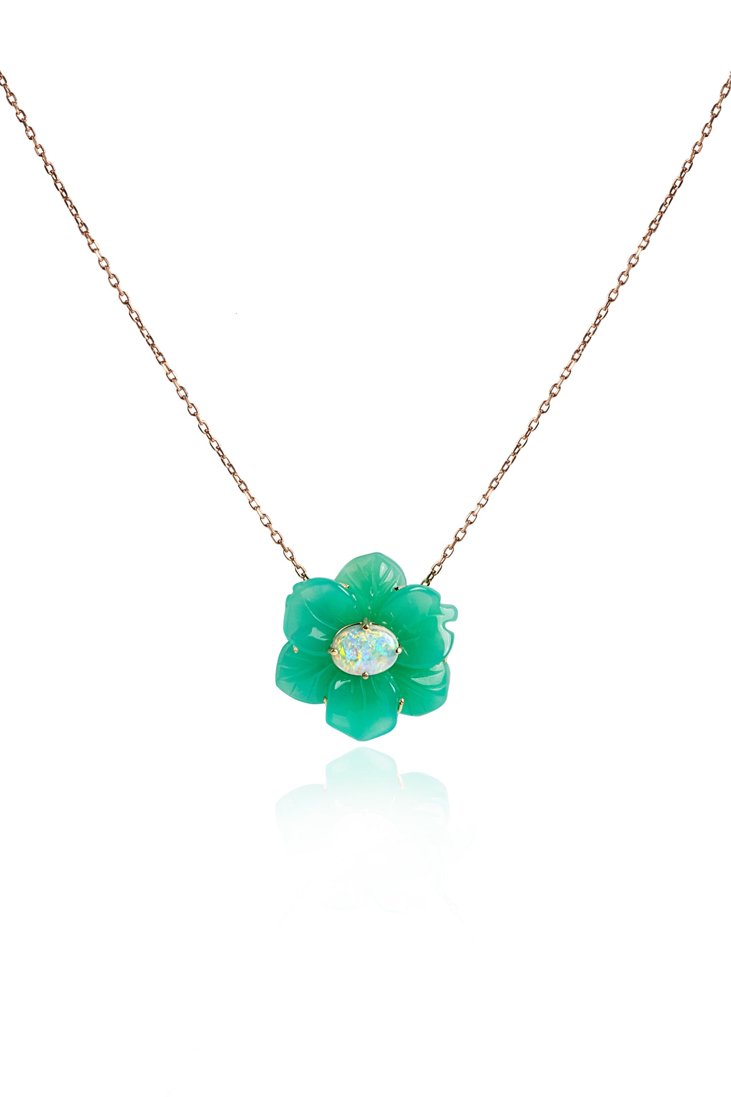Chrysoprase flower and Opal pendant
