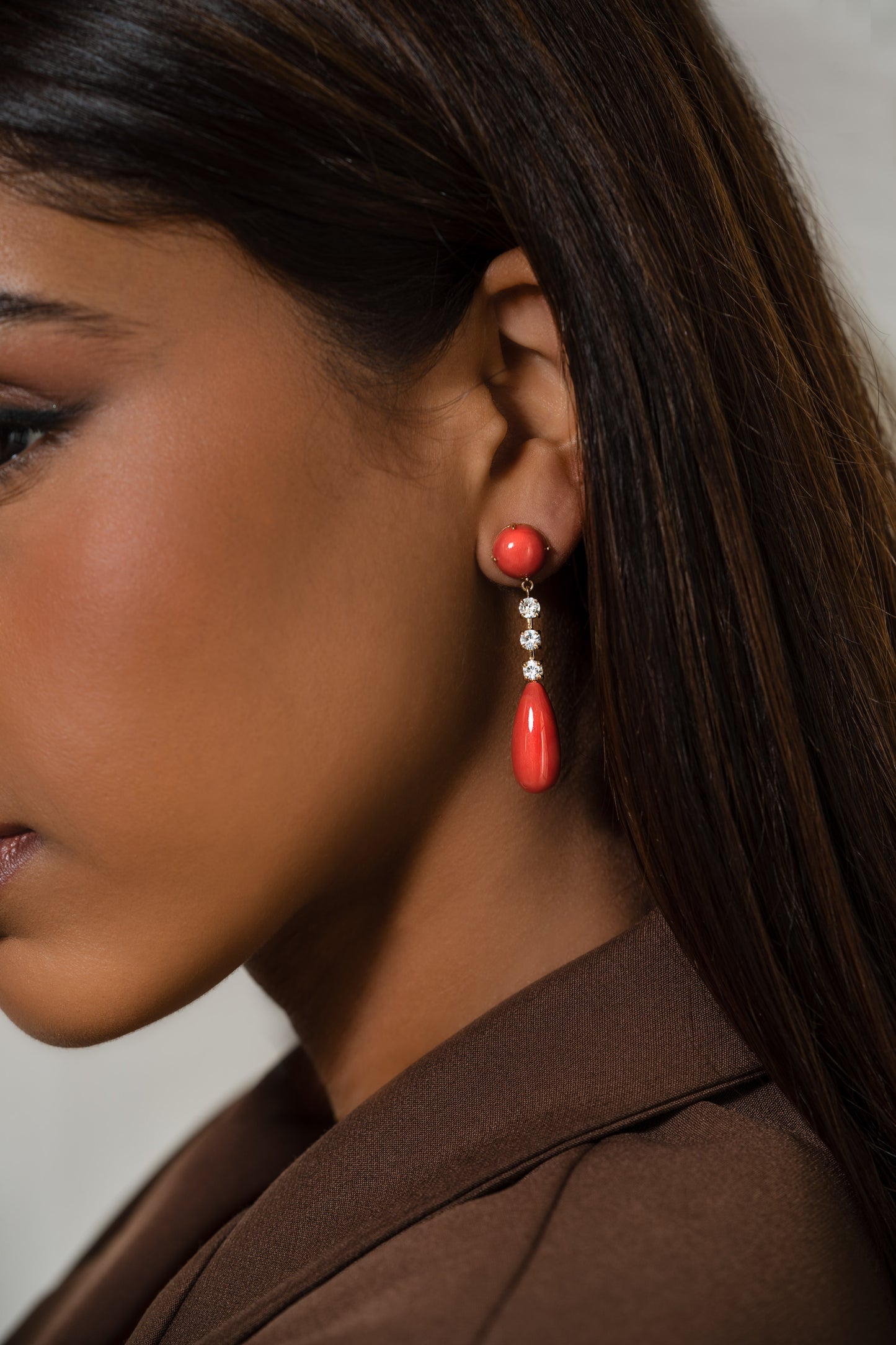 Coral and Sapphire drop earrings