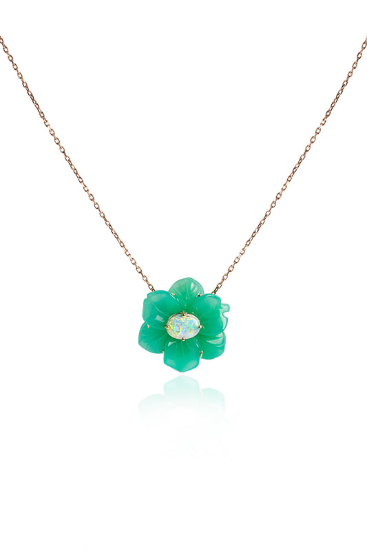 Chrysoprase flower and Opal pendant