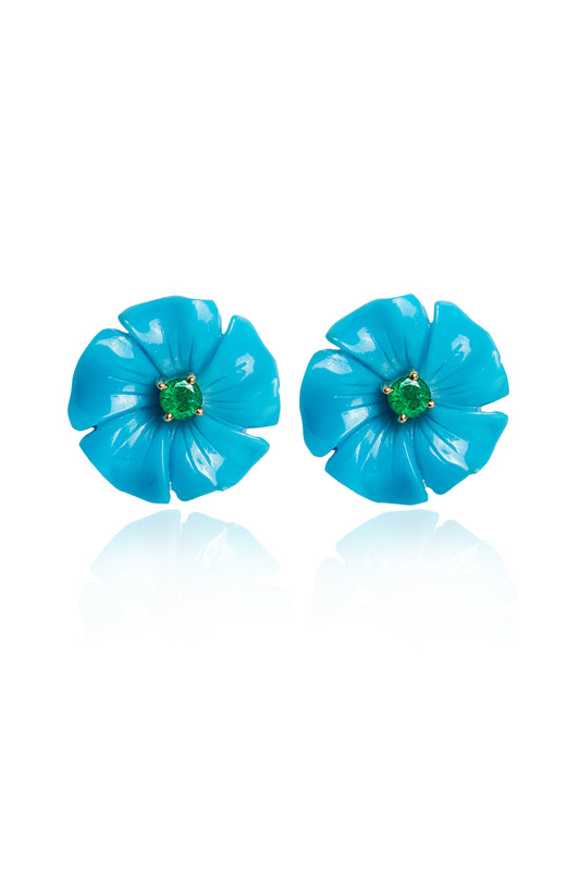 Turquoise flower and emerald earrings