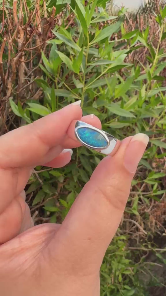 Australian opal silver ring