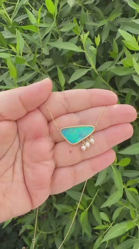 Australian Opal doublet pendant with cultured pearls